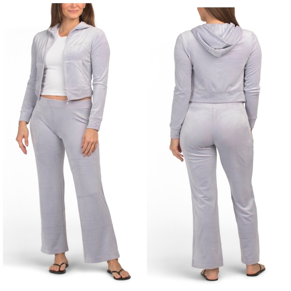 💜🔹️Juicy Couture 🔹️Lavender Logo Script  Velour Track Pants & Jacket Set